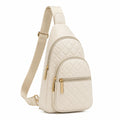 Umh?ngetasche 18 x 8 x 32 cm aus Kunstleder in Creme f¨¹r Alltag mit Steppmuster