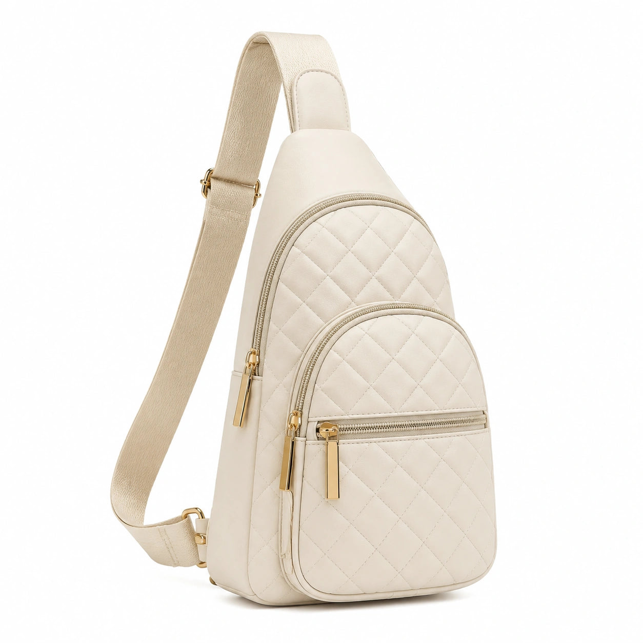 Umh?ngetasche 18 x 8 x 32 cm aus Kunstleder in Creme f¨¹r Alltag mit Steppmuster