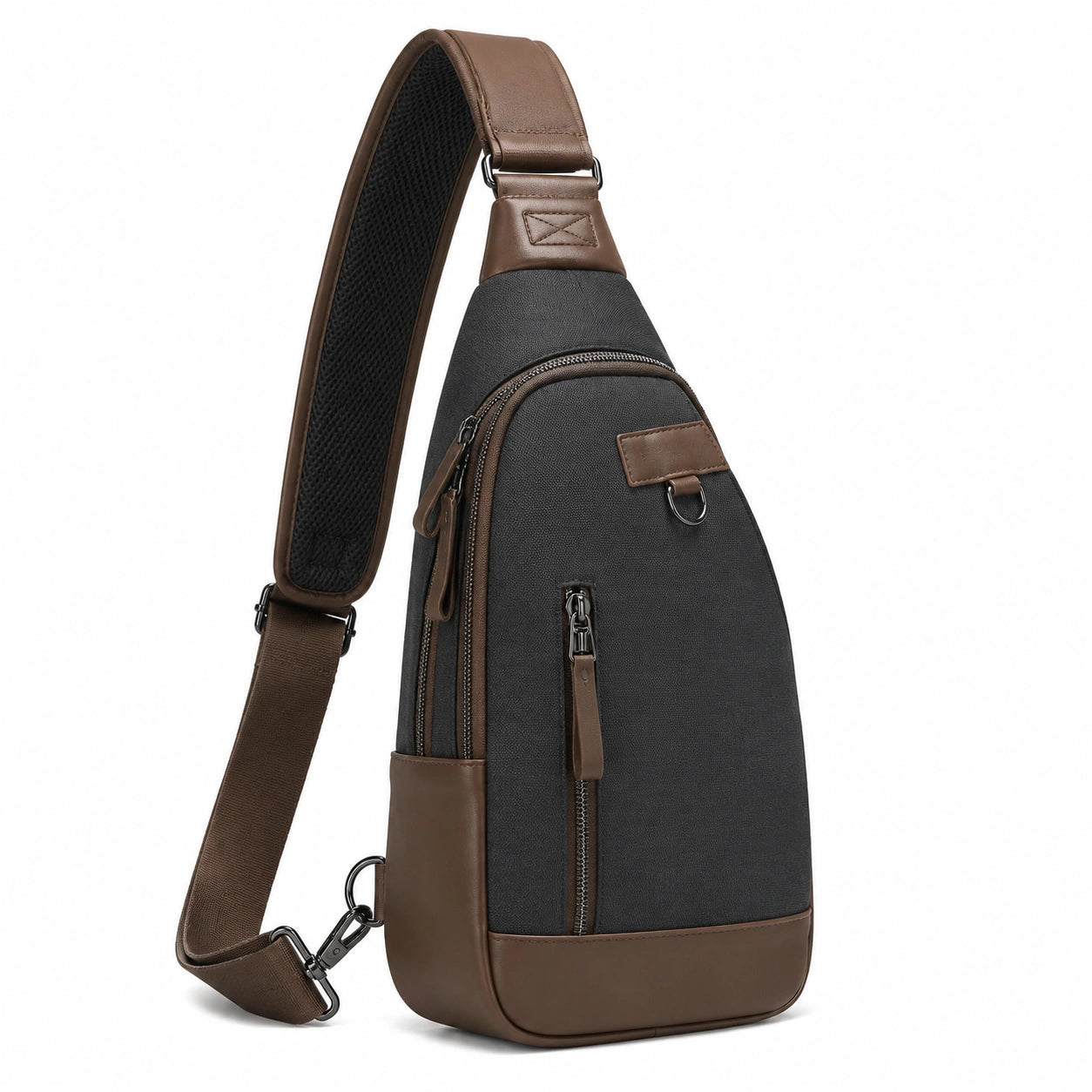 Umh?ngetasche 18 x 8 x 36 cm Textil Kunstleder Schwarz Braun mit Rei?verschluss