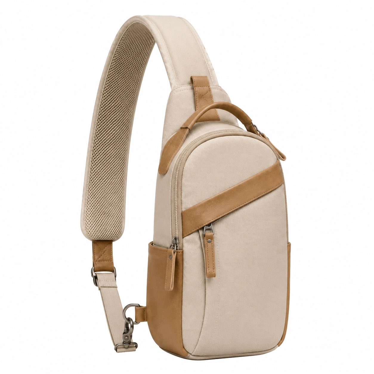 Umh?ngerucksack 20 ¡Á 10 ¡Á 35 cm aus Textil in Beige und Braun mit gepolstertem Schultergurt