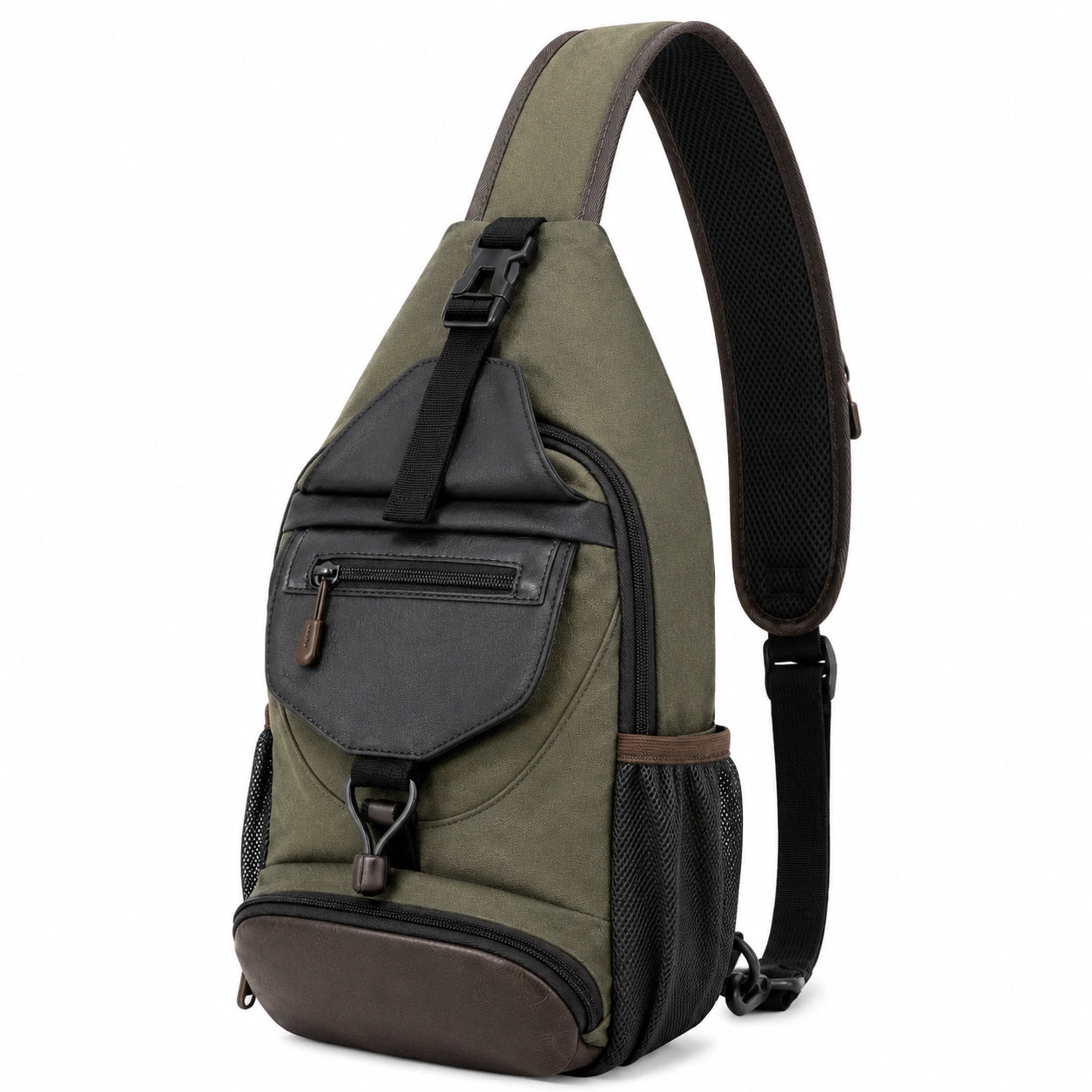 Umh?ngetasche 18 x 9 x 32 cm Olivgr¨¹n Schwarz Textil mit Rei?verschluss f¨¹r Alltag