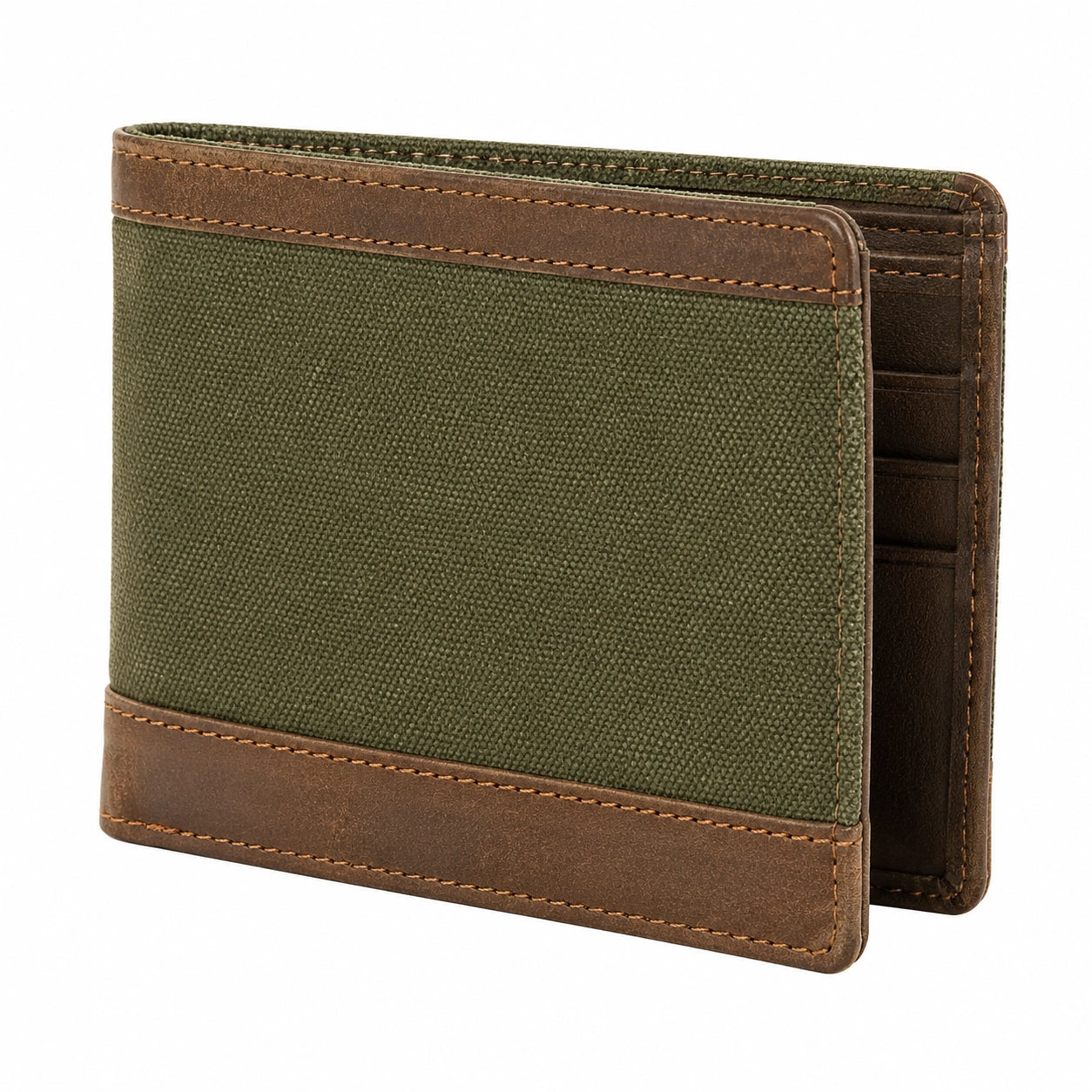 Geldb?rse 12 x 9 x 2 cm aus Canvas und Leder in Olivgr¨¹n Braun - kompakte Faltgeldb?rse mit Kartenf?chern