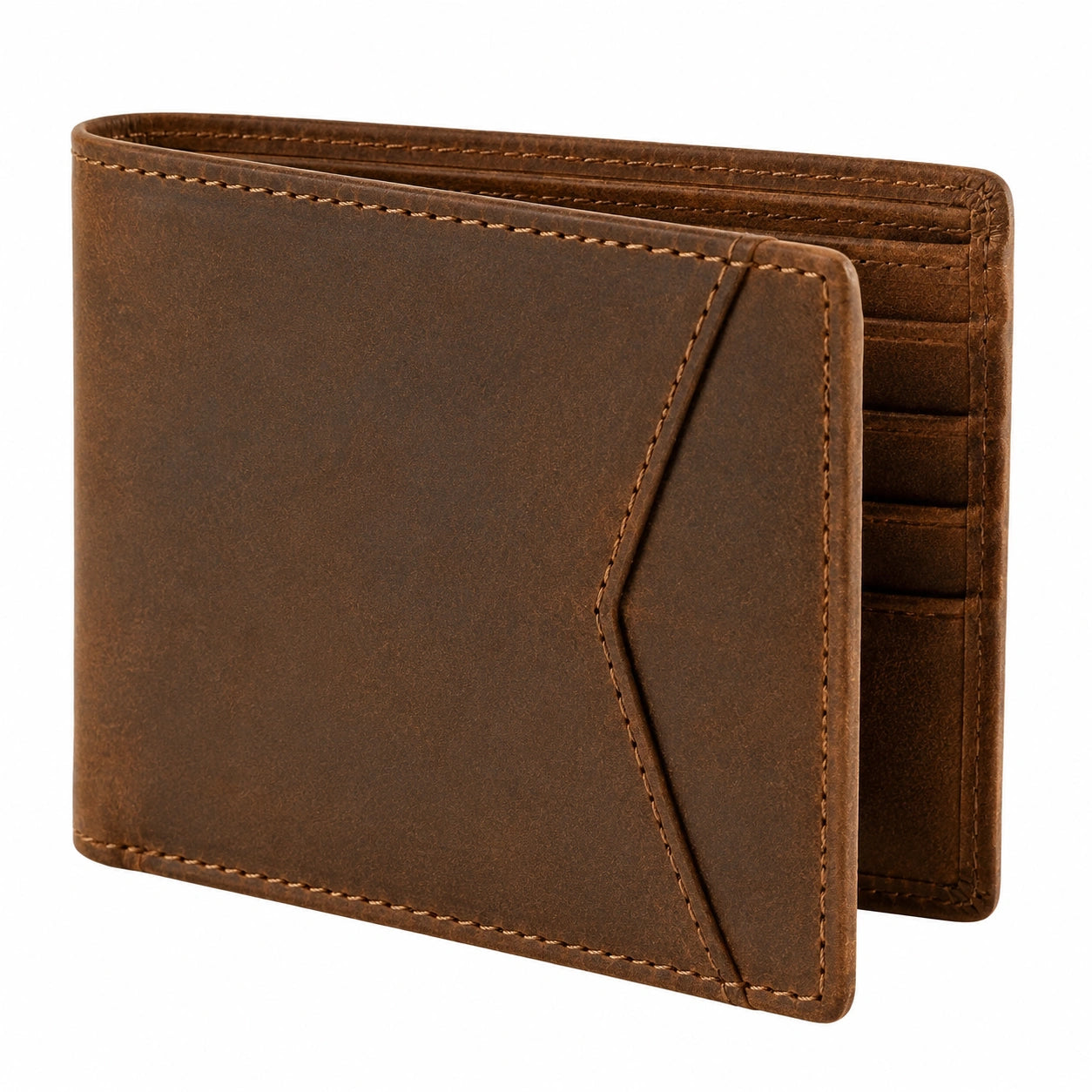 Geldb?rse 12 x 9.5 x 2 cm aus braunem Leder - Faltmodell mit Kartenf?chern