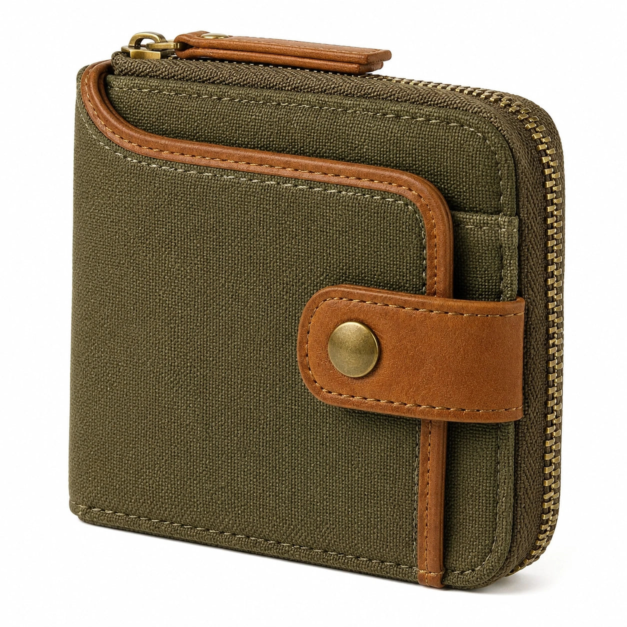 Geldb?rse 12 x 3 x 10 cm aus Textilgewebe Olivgr¨¹n Braun mit Rei?verschluss und Druckknopf