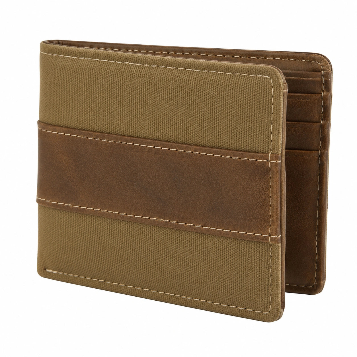 Herren Geldb?rse 11.5 x 9.5 x 2 cm Textil in Lederoptik Braun Khaki Faltstil mit Kartenf?chern