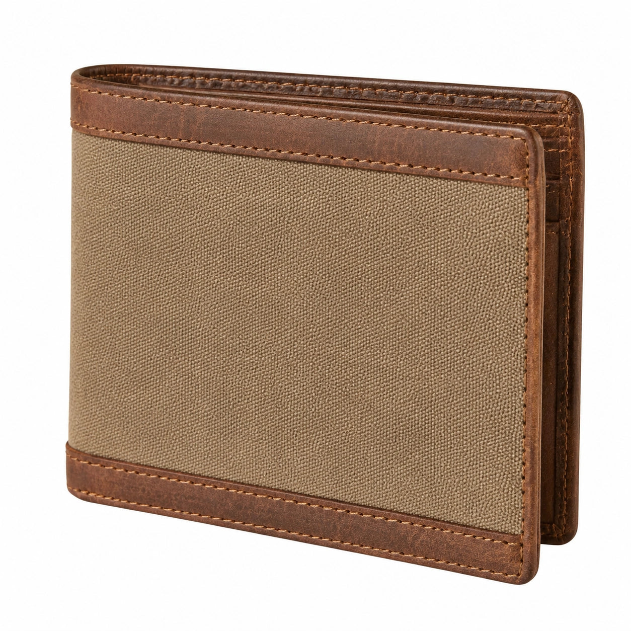 Geldb?rse 12 x 9.5 cm aus Leder und Textil Braun Beige im Faltformat