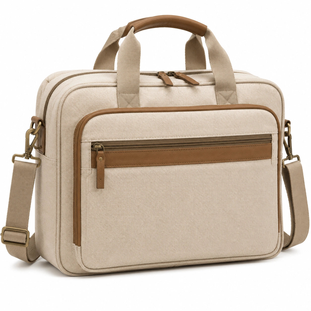 Reisetasche 40 x 15 x 30 cm aus Canvas Beige Braun mit Schultergurt und Rei?verschluss