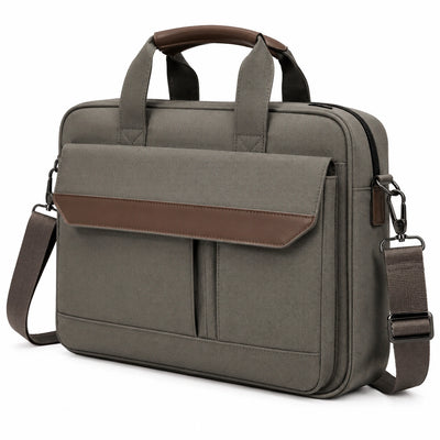 Laptoptasche 40 x 8 x 30 cm aus Textil in Grau Braun mit Schultergurt im Business-Stil