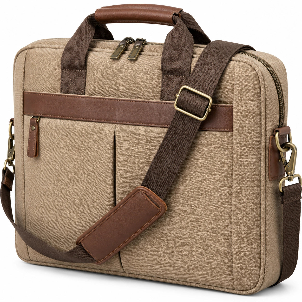 Laptoptasche 40 cm Beige Braun aus Textil mit Kunstlederdetails f¨¹r Arbeit mit Schultergurt
