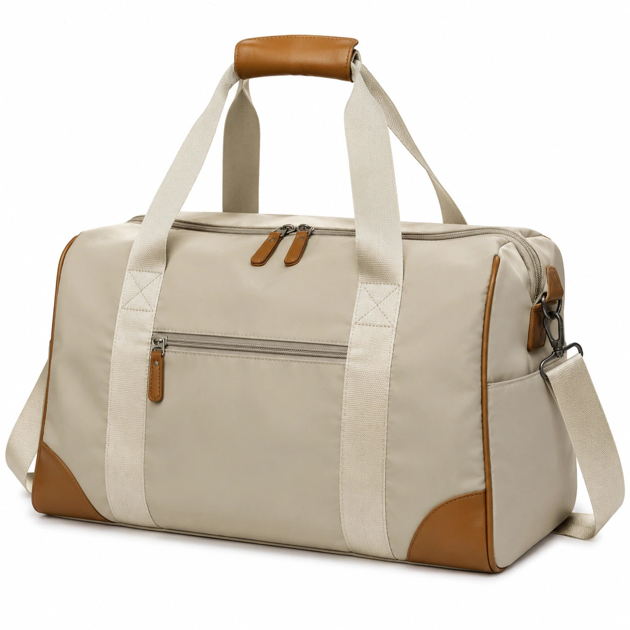 Reisetasche 50 cm Beige Braun aus Synthetik mit Schultergurt