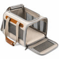 Haustier-Transporttasche 45 ¡Á 28 ¡Á 30 cm aus Textil in Beige Grau mit Netzfenstern und Tragegriffen