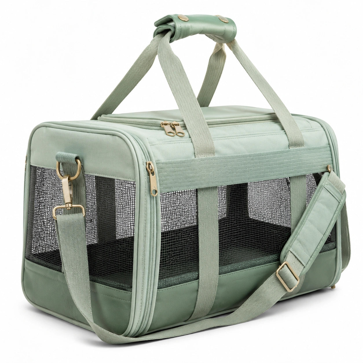 Haustier-Transporttasche 50 x 25 x 30 cm aus Textil in Salbeigr¨¹n mit Netzfenstern und Schultergurt