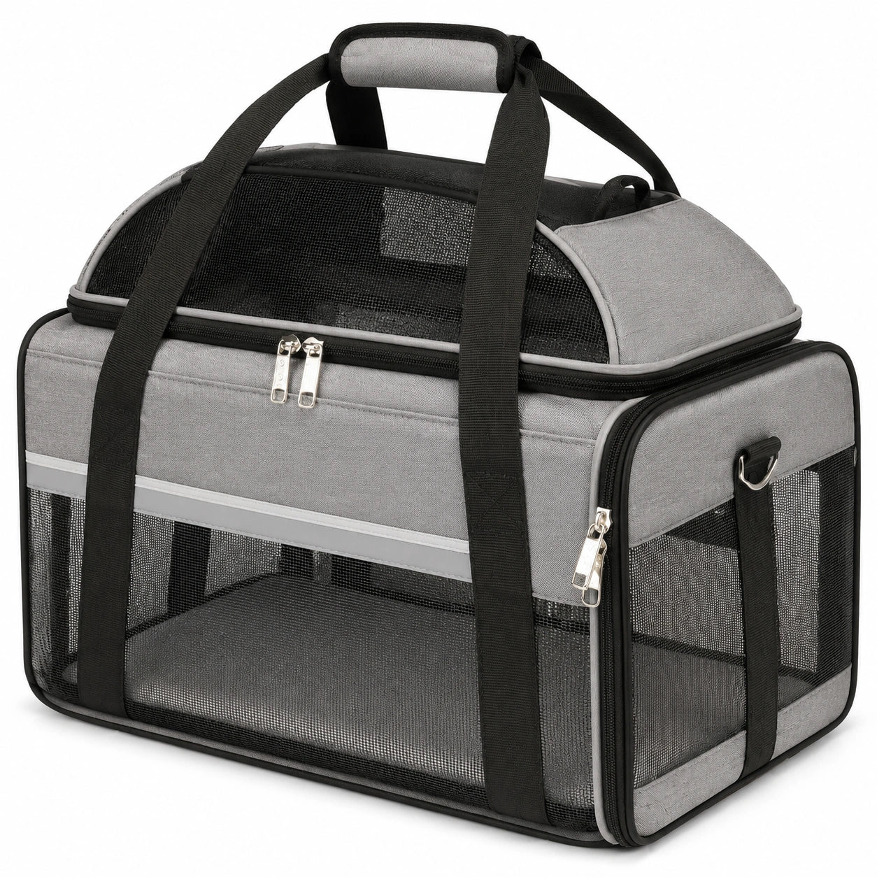 Haustier-Transporttasche 45 x 30 x 30 cm Polyester Grau Schwarz mit Netzfenstern und Rei?verschluss