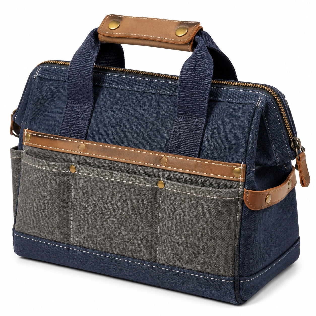 Werkzeugtasche 40 x 20 x 28 cm aus Textil in Navyblau Grau mit Rei?verschluss im Vintage-Stil