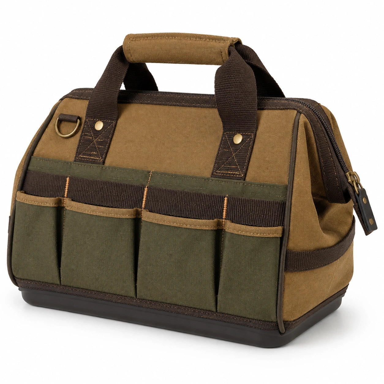 Werkzeugtasche 40 x 22 x 28 cm Canvasgewebe Braun Gr¨¹n mit Rei?verschluss